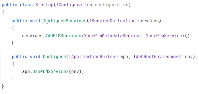 Startup.cs with registration of Custom PLM service